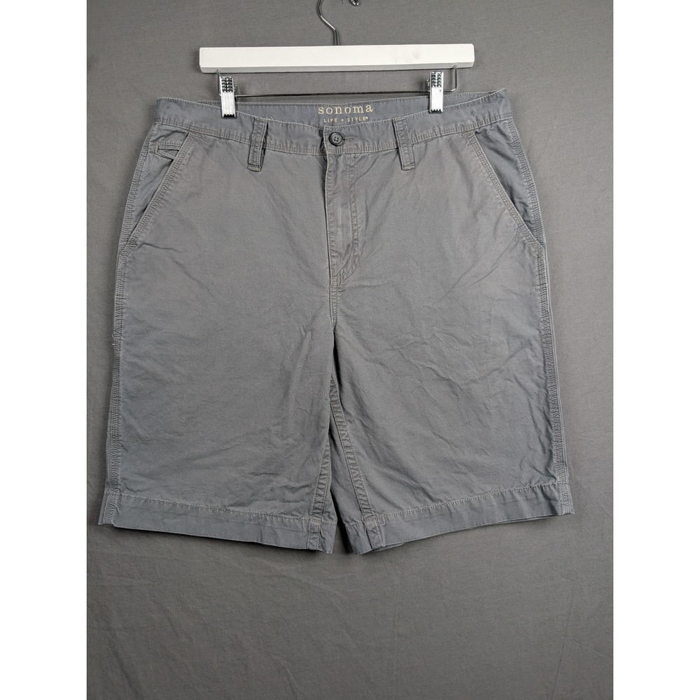 Sonoma Life Style Mens Gray Flat Front Chino Shorts Size 36